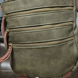 Bueno Khaki Crossbody Bag with Brown Accents